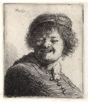 Rembrandt (1606-1669): Selbstbildnis mit Mütze, lachend. Radierung, 1630 © Klassik Stiftung Weimar