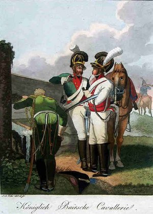 Königlich bayerische Kavalleristen besprechen sich vor dem Einsatz Königlich Bayerische Kavalleristen besprechen sich vor dem Einsatz