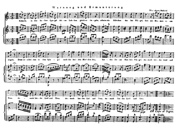 Notenblatt von »Warnung und Ermunterung« in einer Komposition von Kapellmeister Reichardt