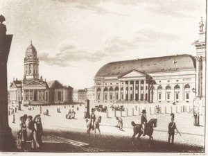 Der Berliner Gendarmenmarkt mit dem alten Schauspielhaus um 1819 © Kleist-Museum