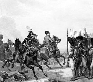 Napoleon inspiziert nach der Schlacht von Jena seine Truppen Napoléon Bonaparte inspiziert nach der Schlacht von Jena am 14.10.1806 seine Truppen