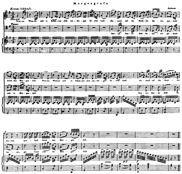 Notenblatt zum Lied »Morgengruß« intoniert vom Kapellmeister Reichardt