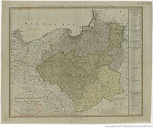 Karte des Königreichs Preußen, des Herzogtums Warschau und dem neuen Danziger Gebiete nach dem Tilsier Frieden vom 09.07.1807.