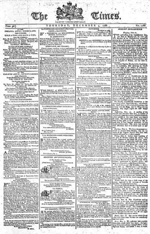 London Times vom 12.04.1788 Frontcover der »London Times« vom 12.04.1788.
