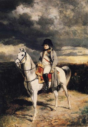 Bonaparte, Napoleon - 1814 Kaiser Napoléon I. auf seinem Weißen Schimmel reitend.
